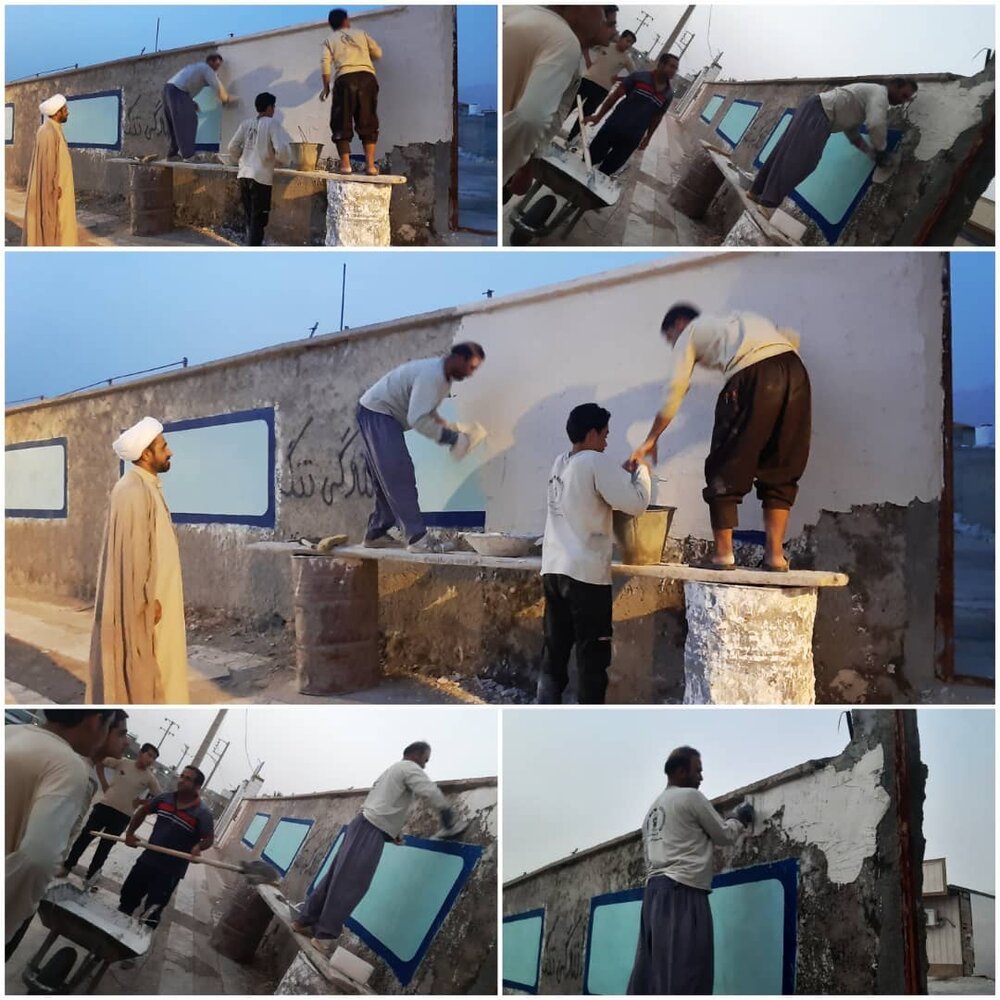 آغاز عملیات زیبا سازی دیوار مسجد و منقش کردن عکس شهدای محله